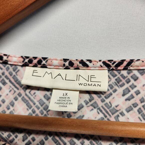 Emaline Women's Size 1X Criss-Cross V-Neck 3/4 Sleeves Pink Black Stretch - Picture 4 of 5